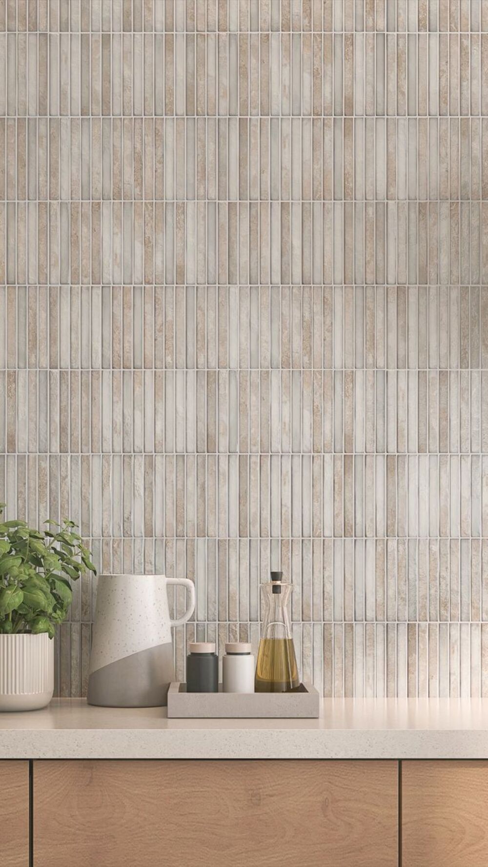 Keukenwand in marmer-look met doorlopende aderen